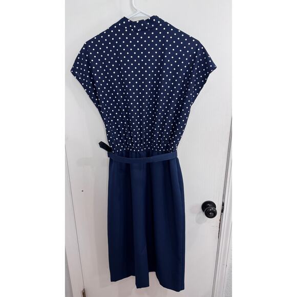 Vintage 1960 IGLWU made dress -Blue and White Polka Dot - Picture 2 of 15